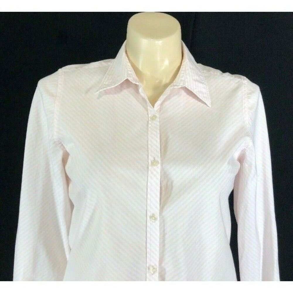 Hunt Club Shirt 12 White‎ Pink Stripe Broadcloth Long Sl Cotton Casual Career